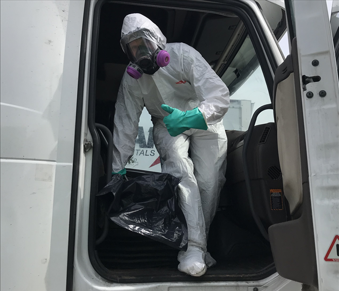 COVID-19 decontamination in a semi-truck.